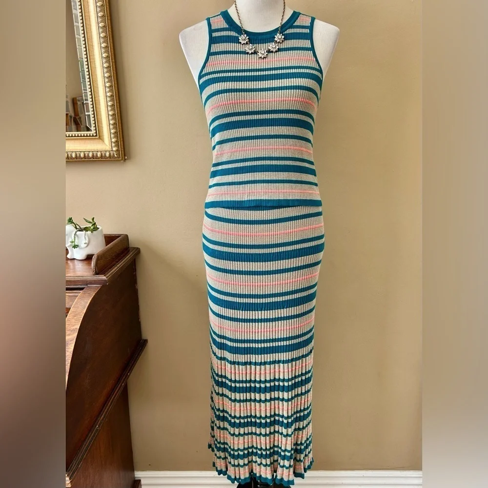 Anthropologie Dolan Striped Knit Skirt Set Sleeveless Pleated Two Piece S NWT